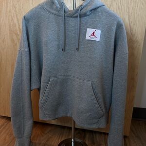 Cropped Jordan Gray Hoodie with Red Logo